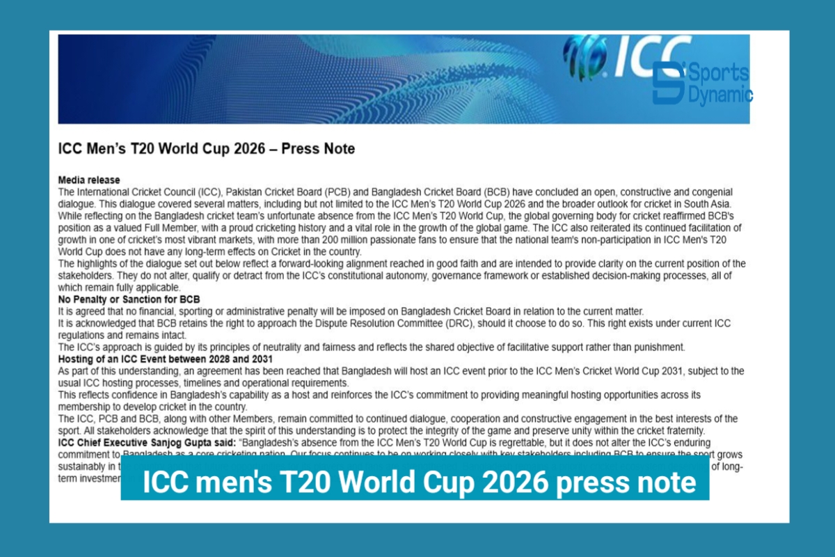 ICC Men's T20 World Cup 2026 – Press Note, Dialogue on Bangladesh’s Absence